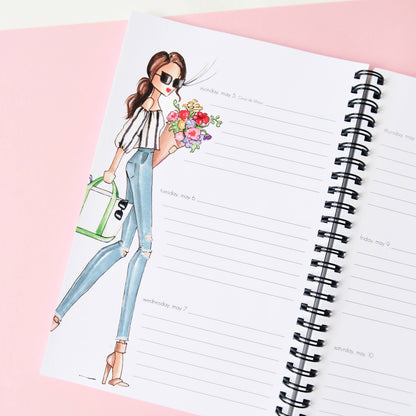 2025 Planner, open spiral-bound yearly organizer. Available sizes: small, medium, large. Ideal for staying organized all year.