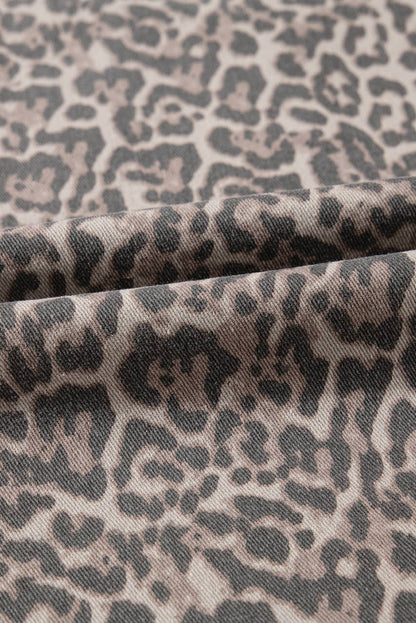Leopard print fabric in black and dark brown on beige, for Missy Leopard HW Frayed Edge Wide Jeans. Sizes: XS-XL.