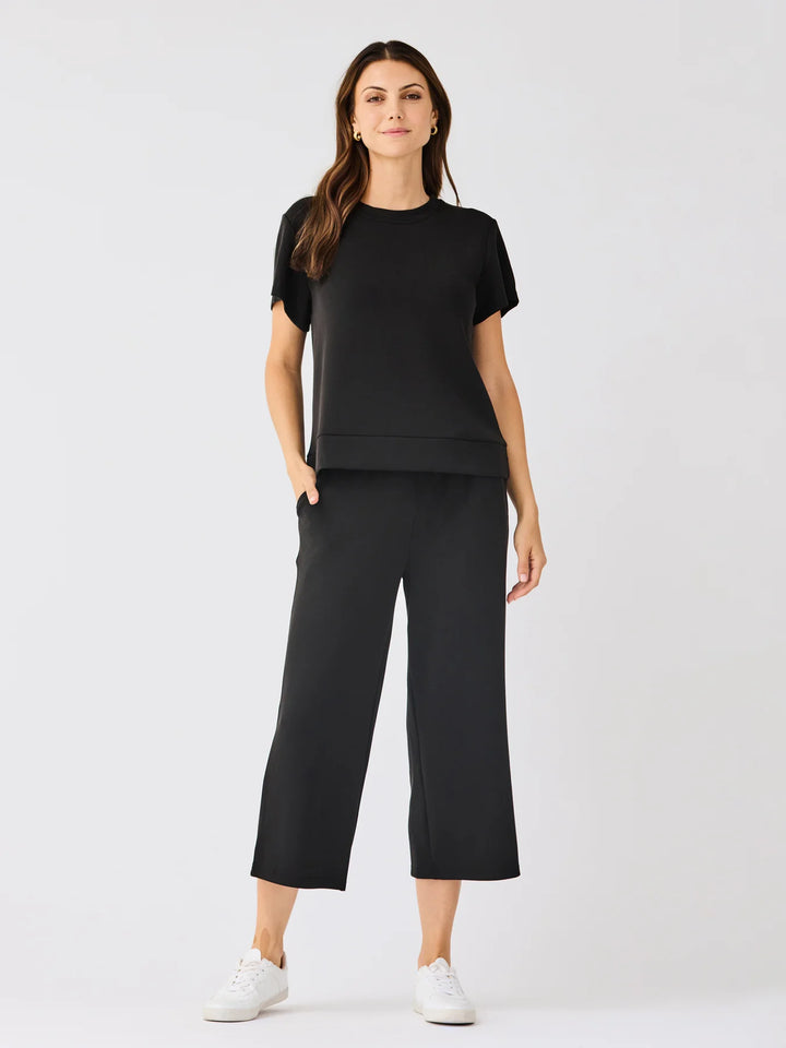 Sabrina Cropped Pants in black with elastic drawstring waist; available in sizes XS-XL.