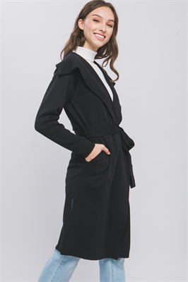 Open Knit Coat with Ribbon Waist: A cozy, textured garment featuring a flattering ribbon tie at the waist. Available sizes: S, M, L, XL.