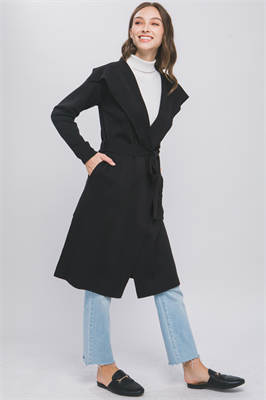 Open Knit Coat with Ribbon Waist: Features a sophisticated open knit design and a ribbon tie at the waist. Available in sizes XS, S, M, L, XL.