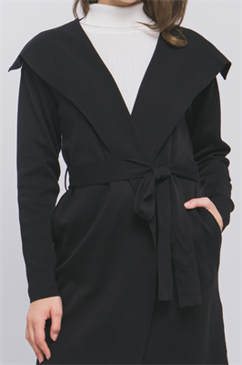 Open Knit Coat with Ribbon Waist: Features a wide collar and fabric belt. Sizes available: S, M, L, XL.