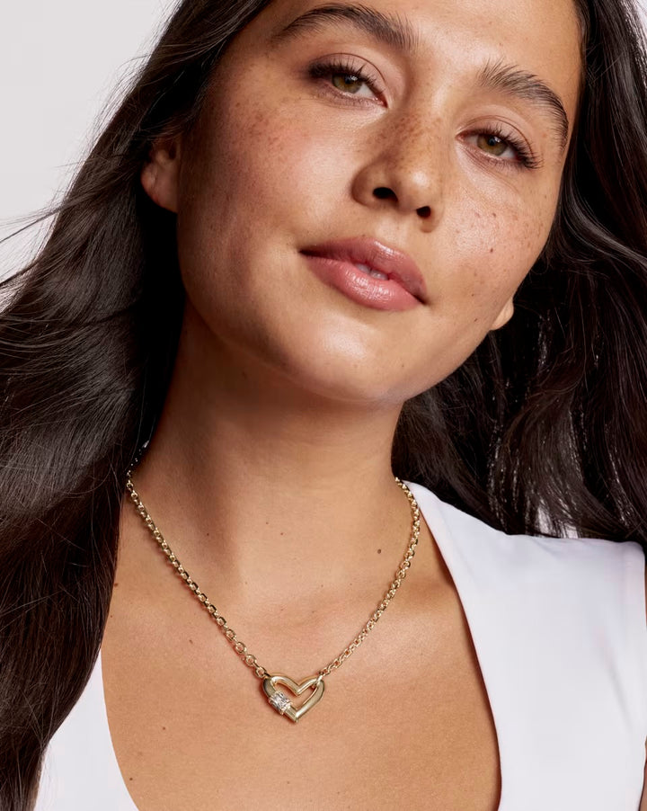 Emery Heart Pendant Necklace in White Crystal by Kendra Scott. Available lengths: 15", 17", and adjustable up to 19".