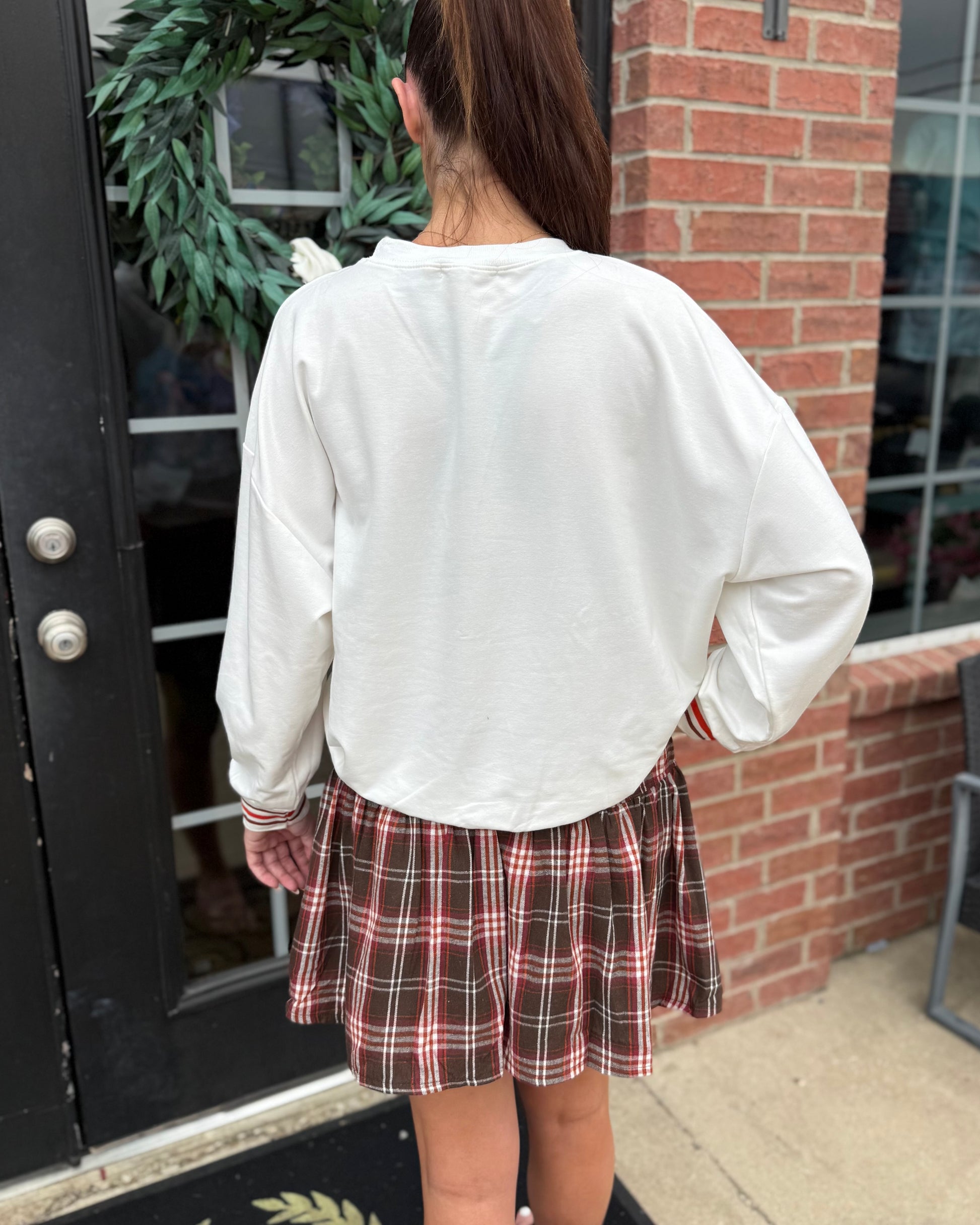 White Pumpkin Patch Long Sleeve Top, available in sizes XS-XL.