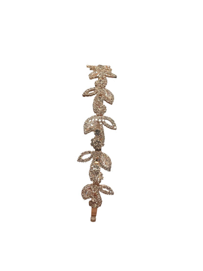 Gold leaf-shaped Crystal Headband with glittery decorations in a vertical pattern. Available in small, medium, and large sizes.