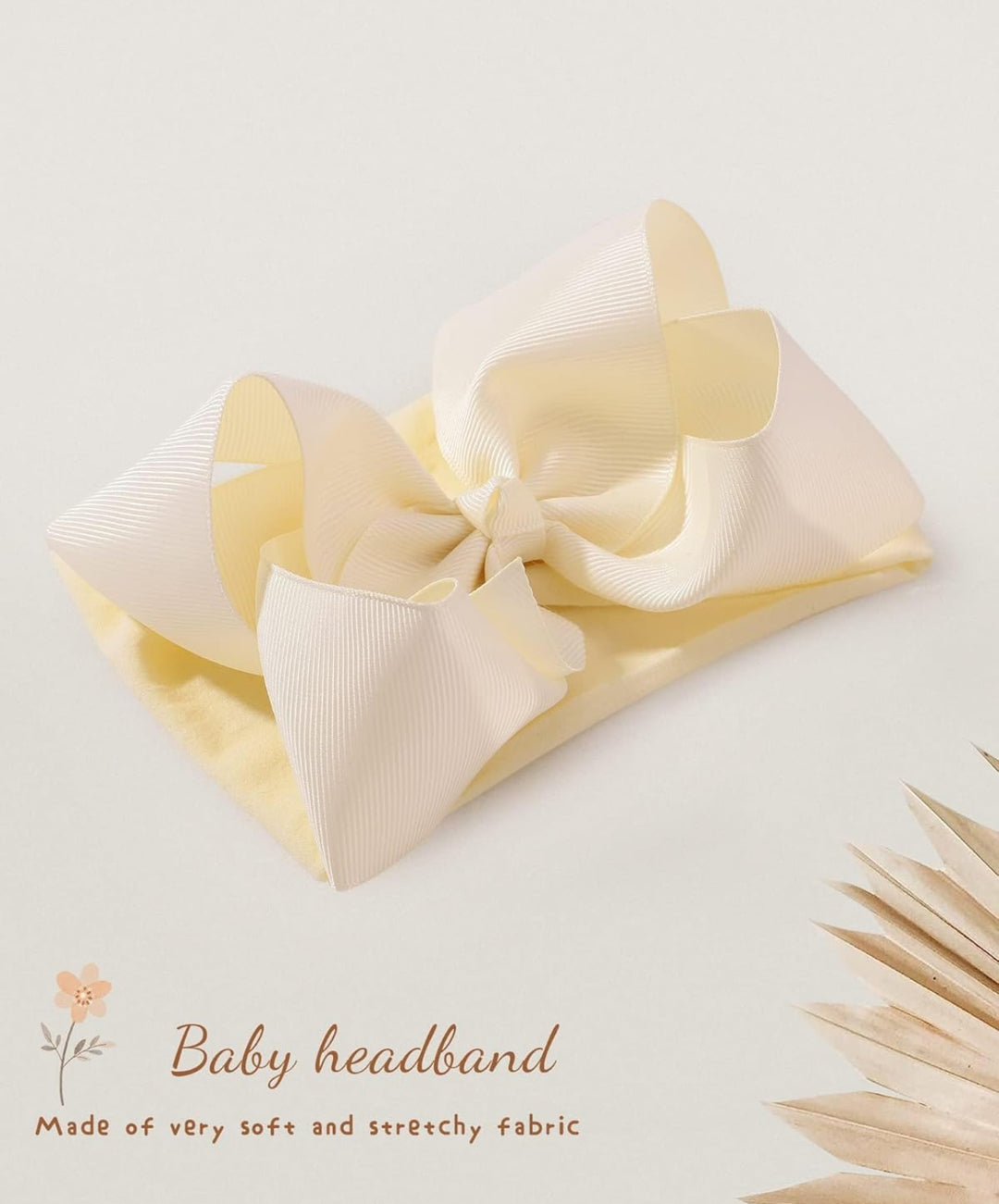 Pale yellow bow headband for infants &amp; toddlers with large textured bow, soft stretchy fabric. Available in multiple sizes.