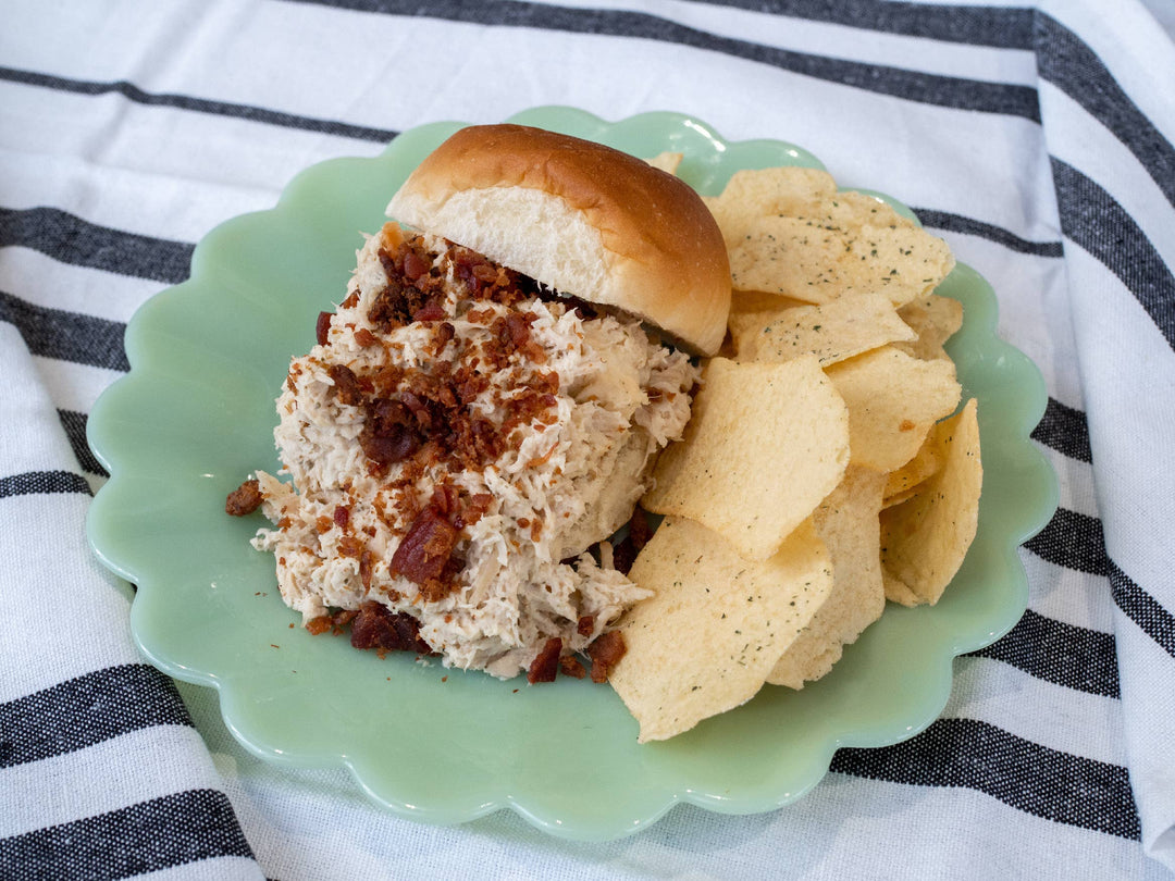 Thunder Chicken salad sandwich with crumbled bacon. Available in small, regular, and large sizes.