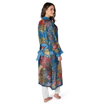 Primula Print Teal Robe with back bow detail. Available in sizes XS–XL.