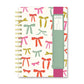 Notebook with colorful bow cover, mint green vegan leather pen pocket, wide pink elastic band. Sizes: small, medium, large.