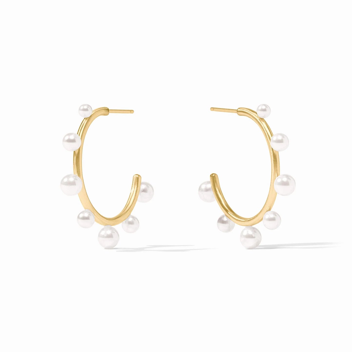 Hydra Stone Hoop - Pearl earrings by Julie Vos: medium gold hoops with evenly spaced white pearls. Available in medium size.