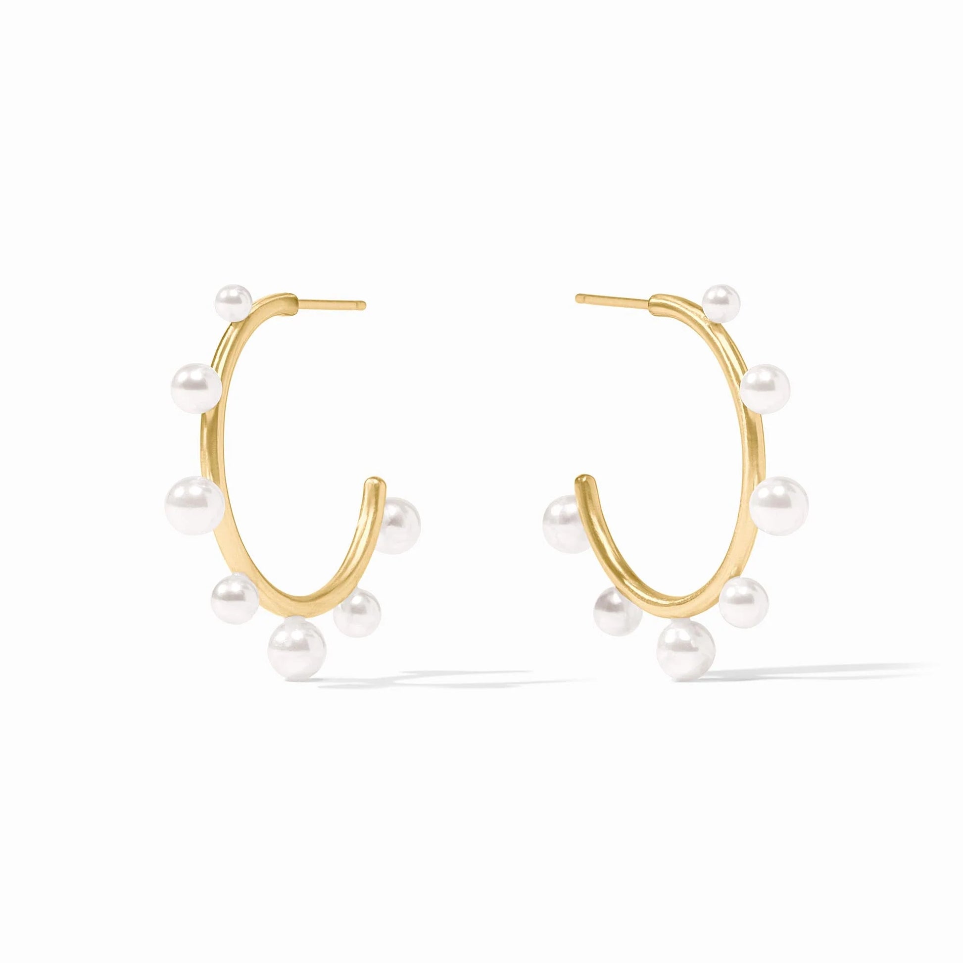 Hydra Stone Hoop - Pearl earrings by Julie Vos: medium gold hoops with evenly spaced white pearls. Available in medium size.