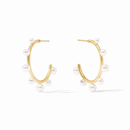 Hydra Stone Hoop - Pearl earrings by Julie Vos: medium gold hoops with evenly spaced white pearls. Available in medium size.