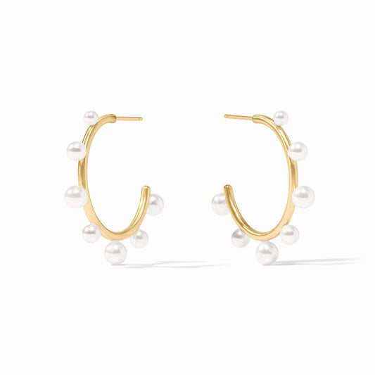 Hydra Stone Hoop - Pearl earrings by Julie Vos: medium gold hoops with evenly spaced white pearls. Available in medium size.