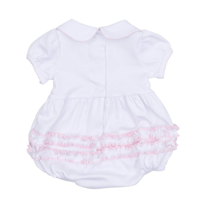 Essentials Solid Collared Ruffle Bubble - White Pink: 6 Months