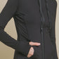 The Solid Knit Performance Activewear Jacket in black features buttery soft fabric, a zipper closure, and a hood. It includes long sleeves with thumbholes and side pockets. Available sizes: S, M, L, XL.