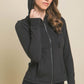 Solid Knit Performance Activewear Jacket: Black color, features a hood. Sizes available: XS, S, M, L, XL.