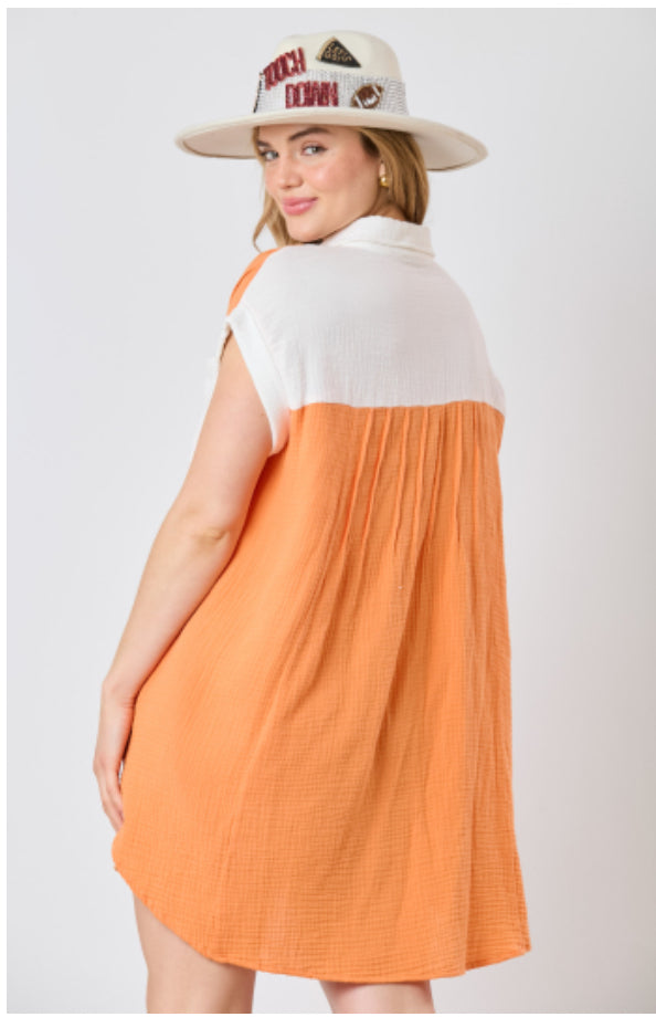 Burnt Orange/White Game Day Dress. Sizes available: S, M, L.