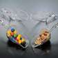 Four transparent 5-oz scoops. Two filled: one with candy-coated chocolates, one with mixed nuts. Two empty above filled scoops. Available size: 5 oz.