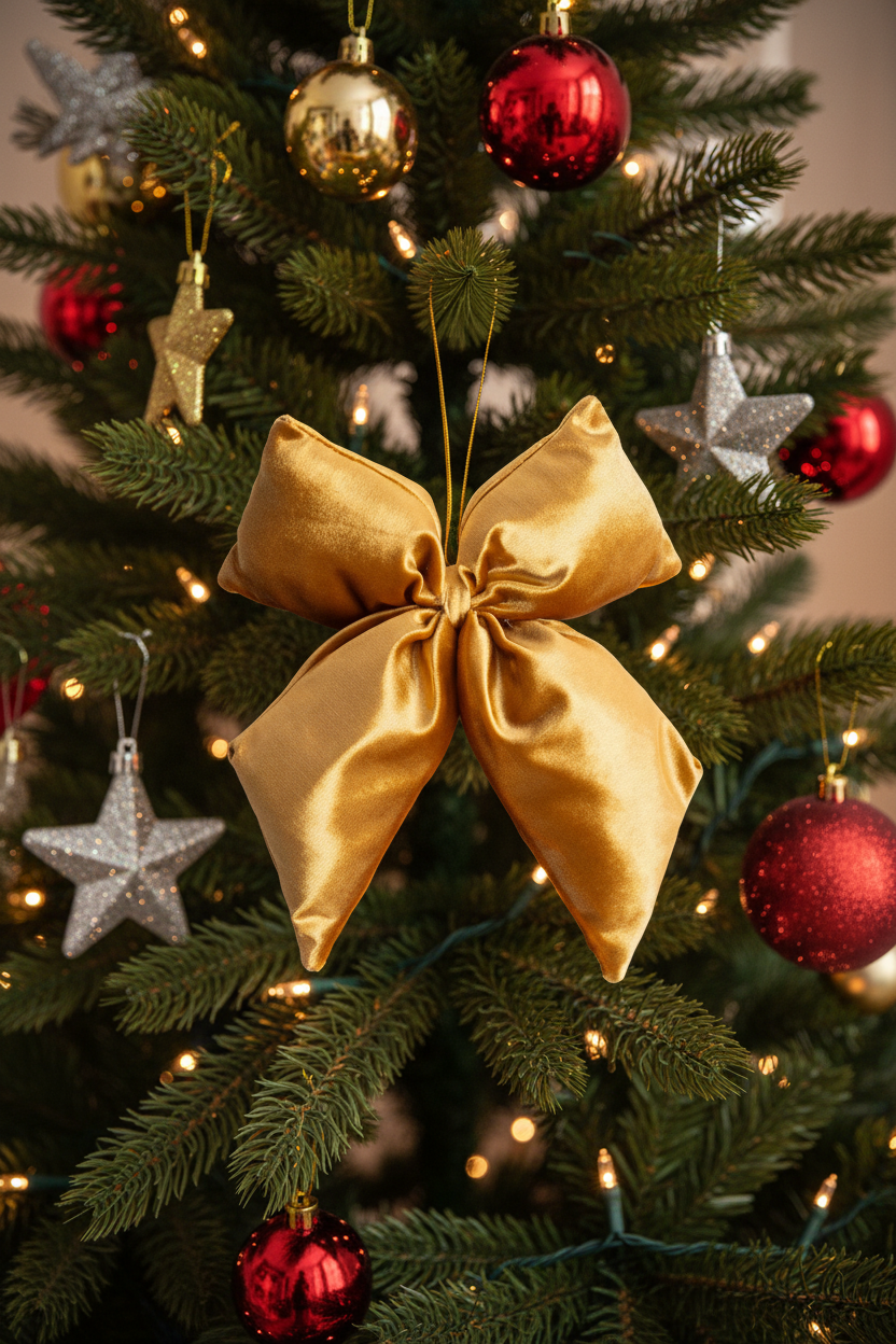 Evelyn Bow Ornament, gold velvet bow.