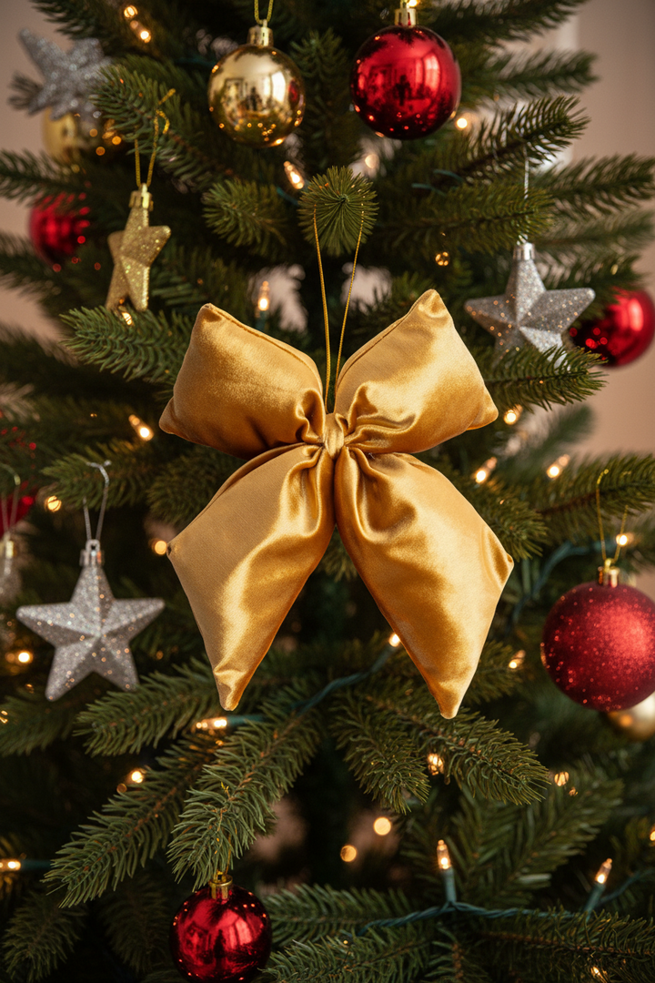 Evelyn Bow Ornament, gold velvet bow.