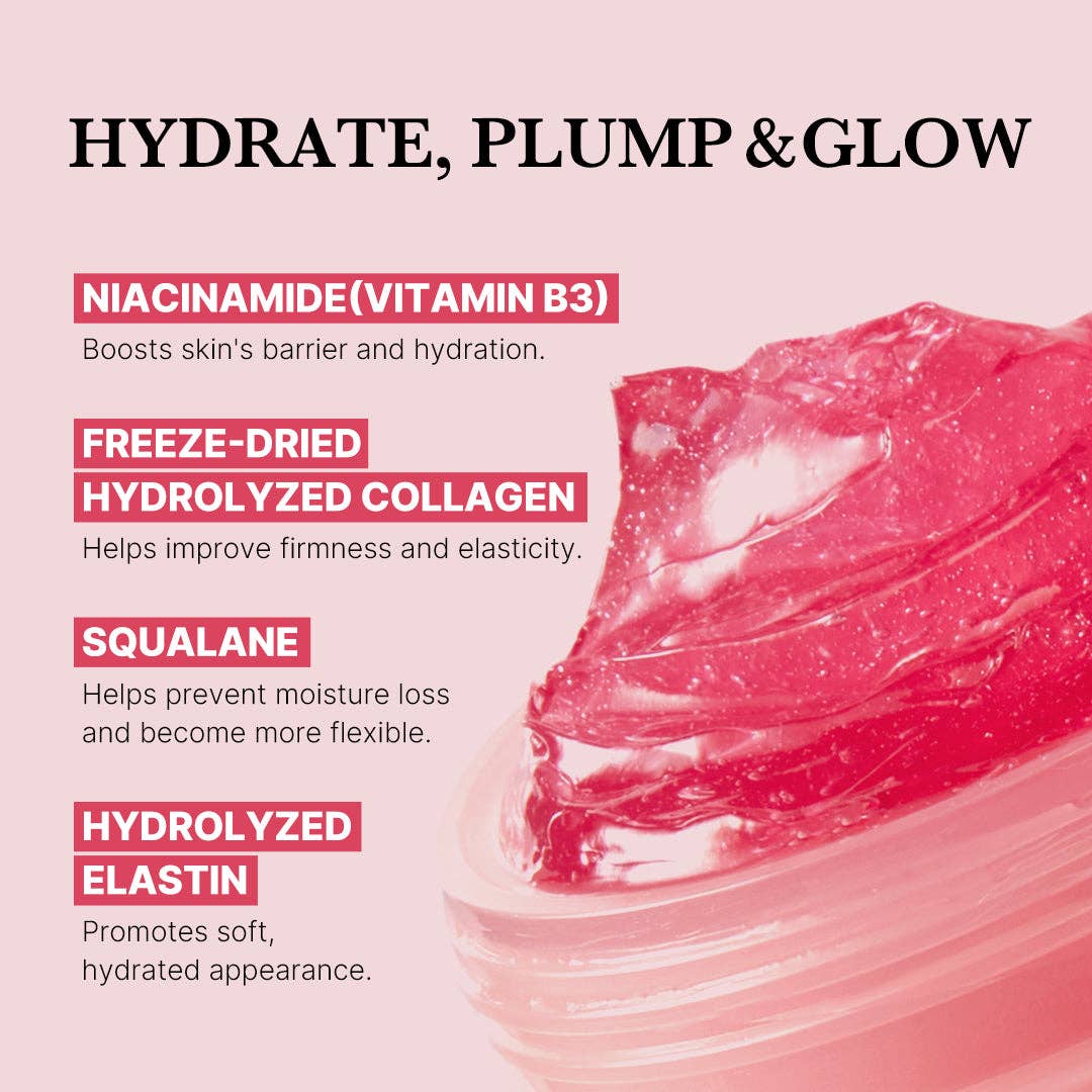 Open jar of MEDICUBE Collagen Niacinamide Jelly Cream, showing texture and key ingredients; available in 50ml and 100ml sizes.