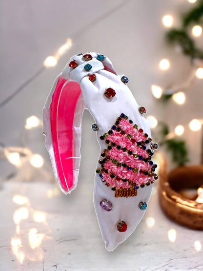 Christmas Crystal Beaded Tree Ornament Headband