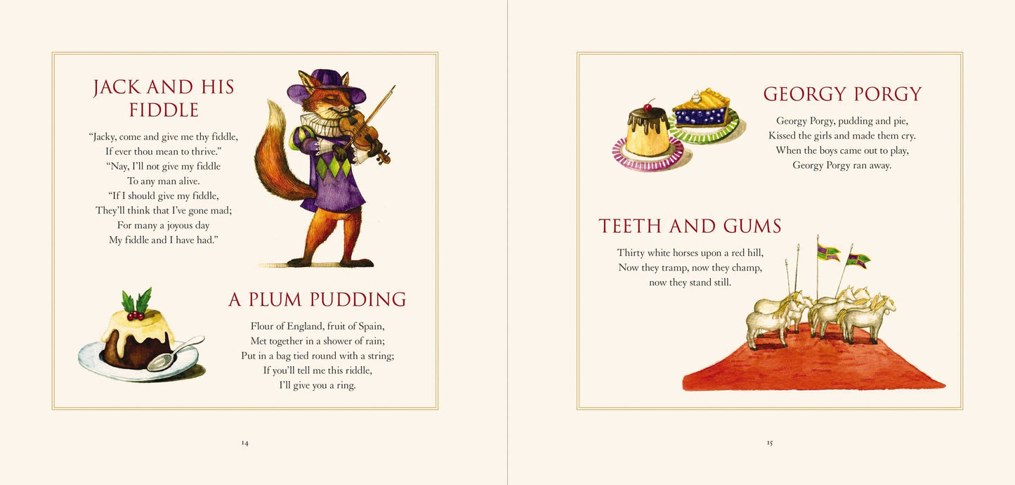 The "Classic Collection of Mother Goose Rhymes Illustrated" book with colorful art, available in standard hardcover size.