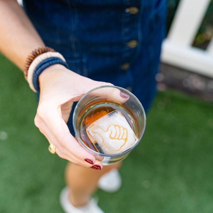 Large BPA-free silicone ice cube with Texas A&amp;M Thumb Inserts - 3 Pack gold outline shaka sign. Available in multiple sizes.