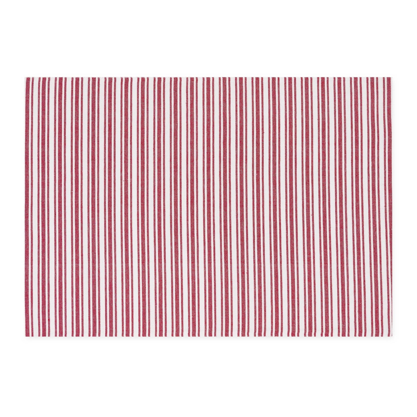 Handcrafted cotton placemat with red and white stripes. Reversible. Available in 13"x19".