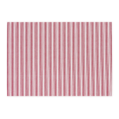 Handcrafted cotton placemat with red and white stripes. Reversible. Available in 13"x19".