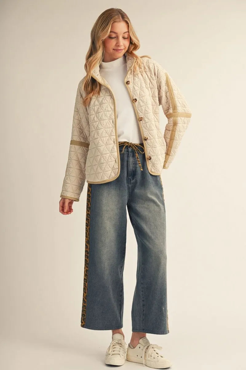 Cheetah Contrast Jeans: loose washed denim with animal-print detail on side stripes; available in sizes 24–32.