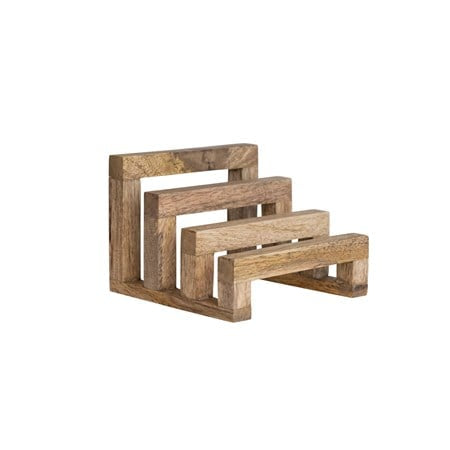 Mango Wood Stand: 3 rectangular, nesting sections in stepped design. Sizes vary for versatile display and storage.