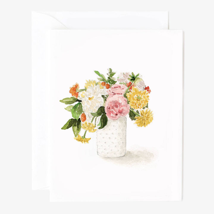 Set of 8 Hobnail Bouquet Notecards with watercolor vase and flowers. Blank inside. Size: 4.25" x 5.5".