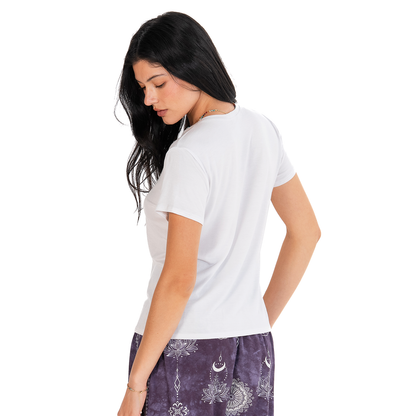 White Daily T Shirt in XL shown; available sizes: S, M, L, XL. Simple crewneck design with short sleeves.
