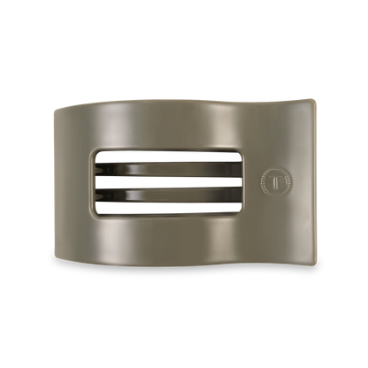 Khaki TELETIES Flat Rectangle Hair Clip with curved shape, two inner prongs, small side circle. Available in various sizes.