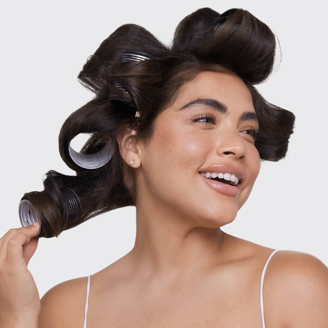 Ceramic Hair Roller 8pc Variety Pack shown in use; available in multiple sizes.