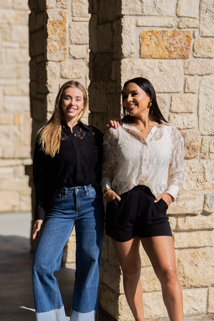Kathryn Classic Lace Button-Up shown; available in XS–XL.