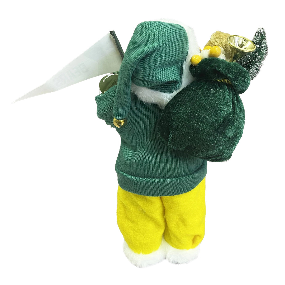 12″ Baylor Proud Santa figure in a green sweater and yellow pants with a green sack and pennant.