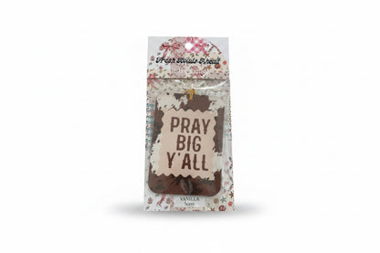 SIMPLY SOUTHERN FRESH ROADS AHEAD air freshener with "PRAY BIG Y'ALL," vanilla scent, pink & white floral top. Sizes: standard.