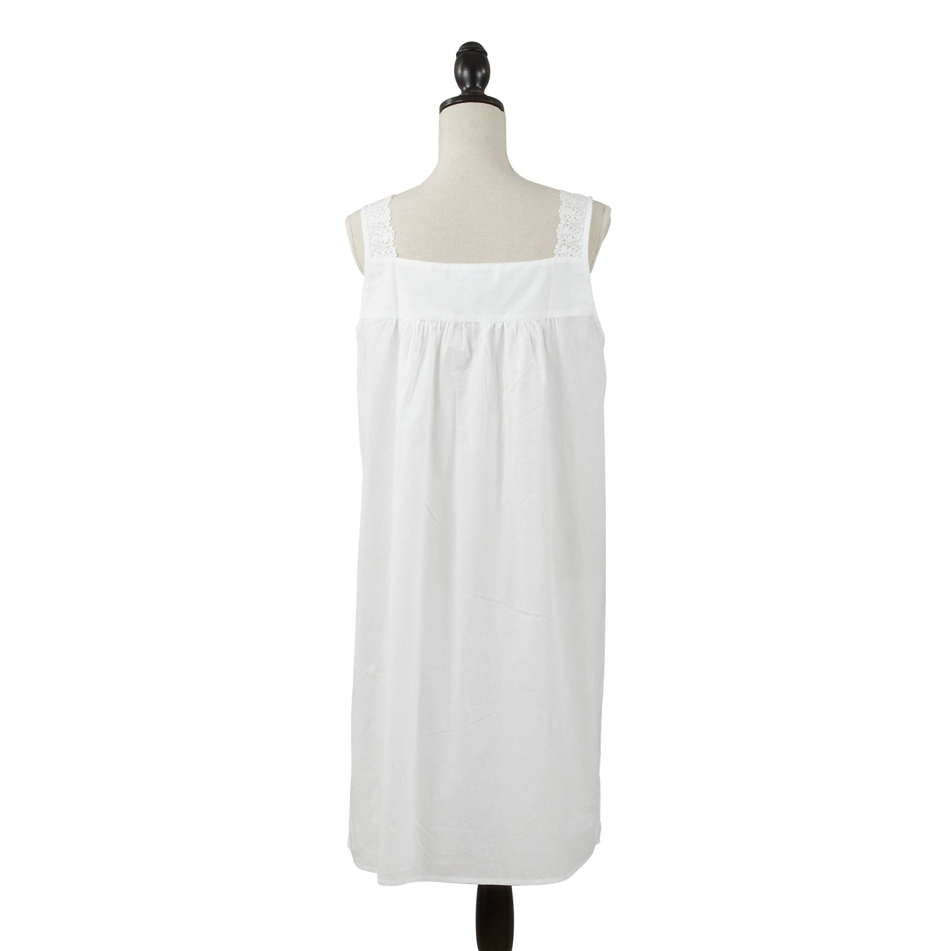 Scoop Neck Embroidered Nightgown, white cotton with lace straps. Available in sizes S–XL.
