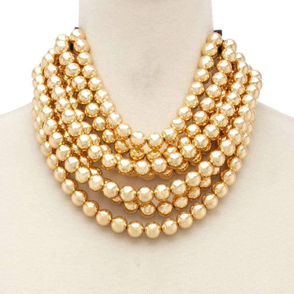 Chunky Beaded Layered Necklace with multi-strand gold beads, magnet clasp. Available in 16", 18", and 20" lengths.