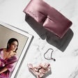 Drowsy Silk Sleep Mask in mauve satin, available in standard and XL sizes.