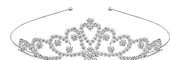 Silver-toned children’s rhinestone crown with a heart-shaped centerpiece and rhinestone-encrusted swirls.