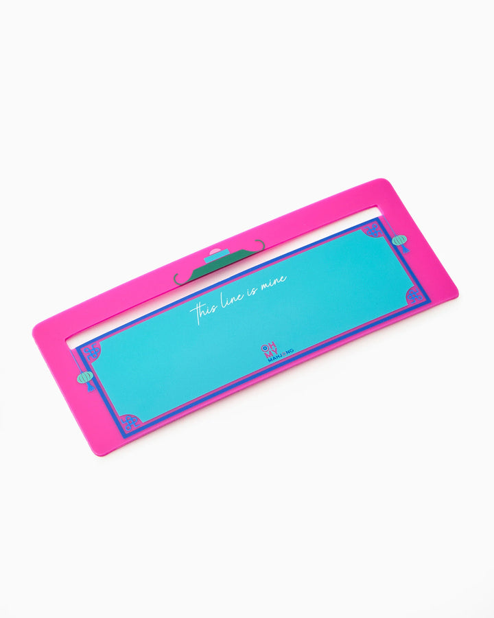 Rectangular Mahjong Line Finder in bright pink and blue paper with “this lane is mine” in white cursive across the center; available in multiple sizes.