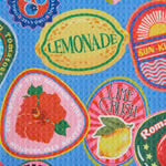 Bold Dulce Label Microfiber Dishtowel with fruit patches and labels; available in standard towel size.