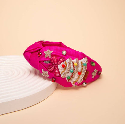 Christmas Crystal Seed Beaded Top Knot Headband