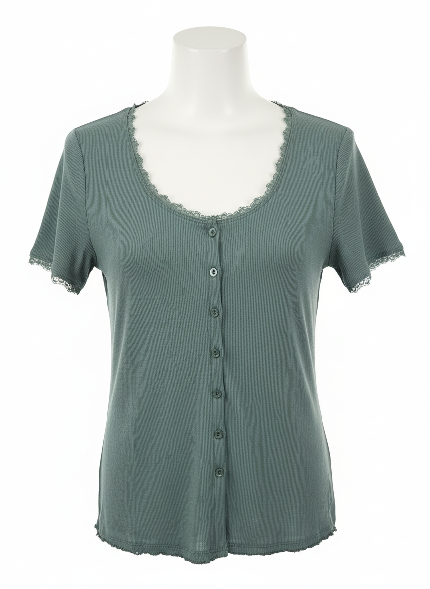 Emerald Green Lace Ribbed Top | P.S Love