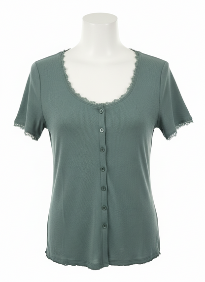 Emerald Green Lace Ribbed Top | P.S Love