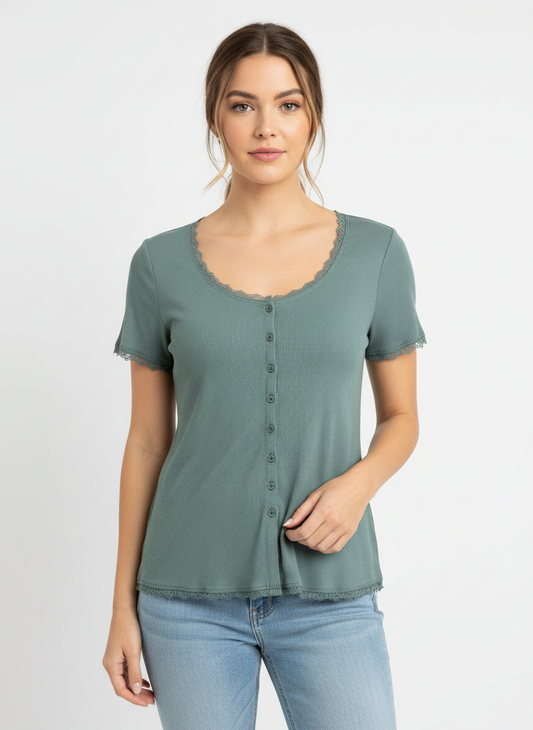 Emerald Green Lace Ribbed Top | P.S Love