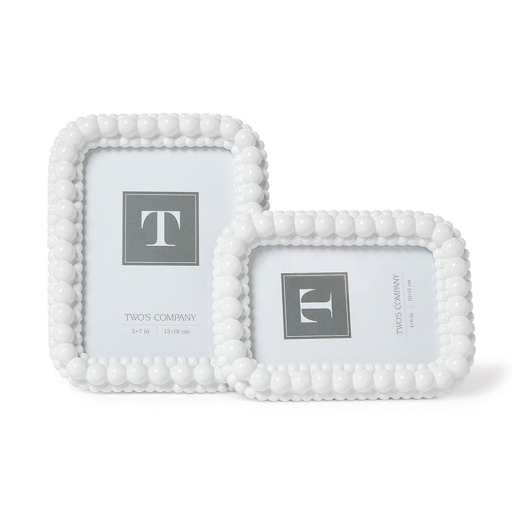 White Double Hobnail Frame with beaded border, includes two frames (one vertical, one horizontal). Available in multiple sizes. Each frame contains a placeholder insert.